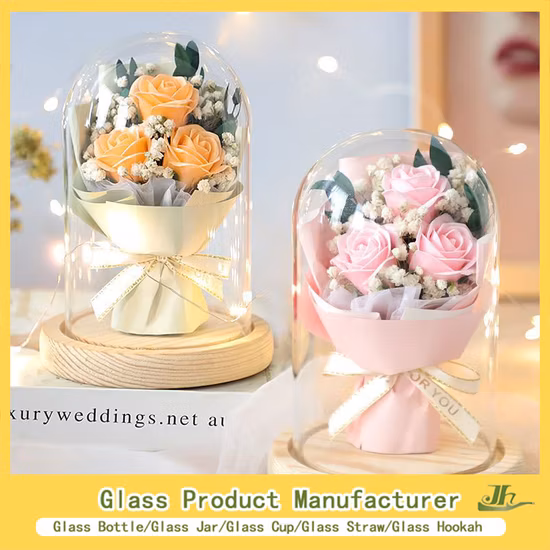 Christmas Decorative Glass Dome with Base China Factory Supplier Clear Flower Glass Dome