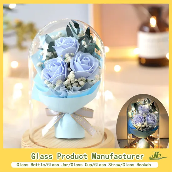Christmas Decorative Glass Dome with Base China Factory Supplier Clear Flower Glass Dome